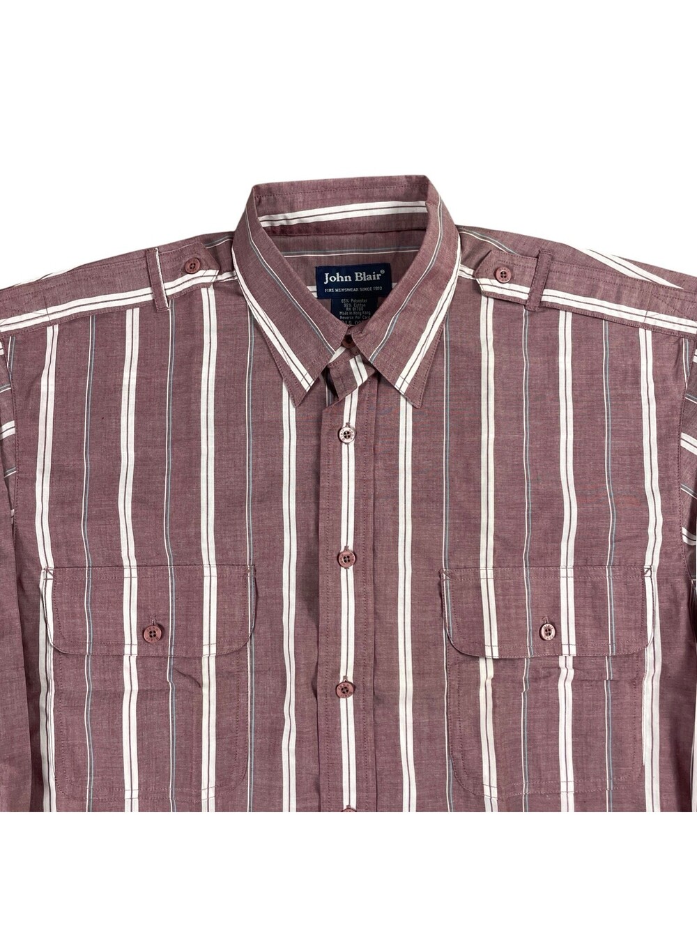 VTG. 1970's John Blair Safari Shirt Button Down Long Sleeve Striped Men's Medium